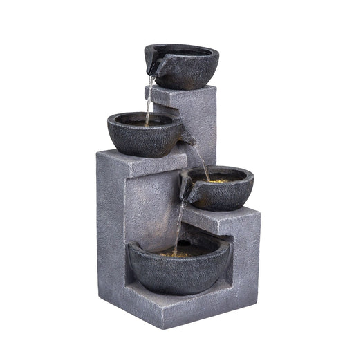 4 Tier Cascading Water Fountain With Warm LED Lights, Quiet Pump For Patio - Gray Daily Nest