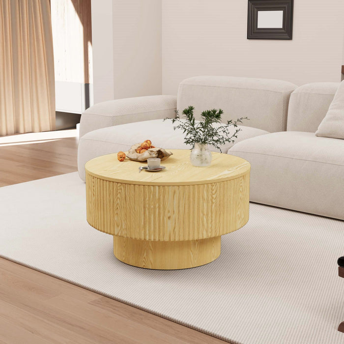 Modern Circular Coffee Table With Stripe Design And Storage Space Home Essentials
