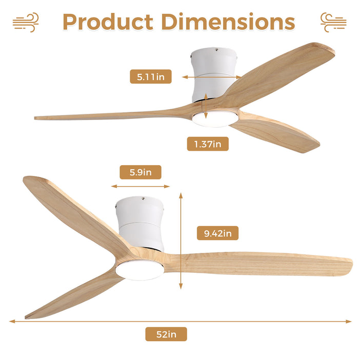 52" Ceiling Fan With Light, Dimmable DC Reversible Motor, 3 Blades Daily Nest