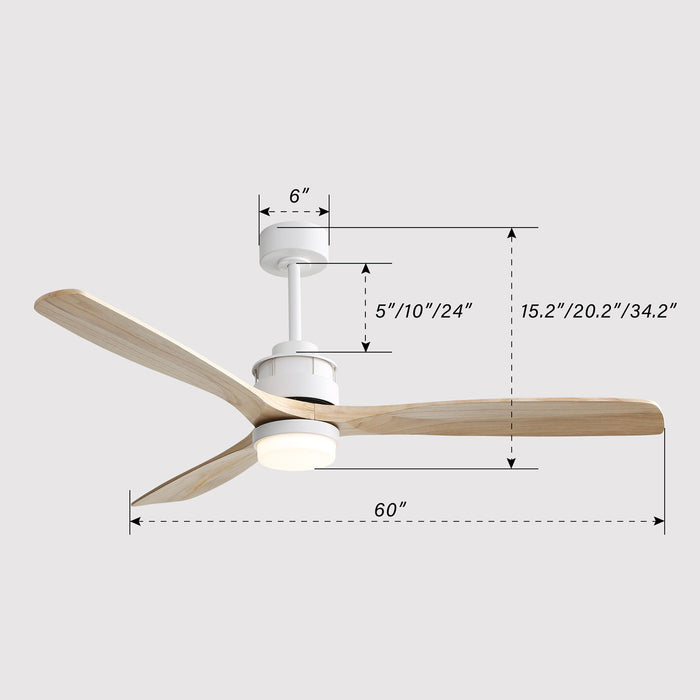 60" Ceiling Fan With Remote Control Light For Indoor And Outdoor Use - White Daily Nest