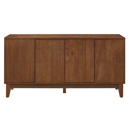 TV Stand With Carved Geometric Doors Storage Cabinet, 4 Door Media Console For Living Room - Walnut Home Essentials