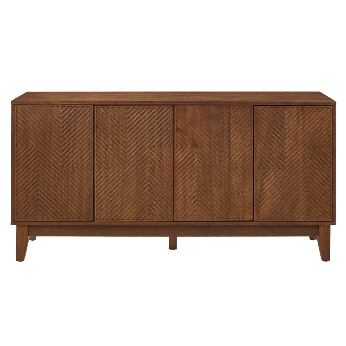 TV Stand With Carved Geometric Doors Storage Cabinet, 4 Door Media Console For Living Room - Walnut Home Essentials