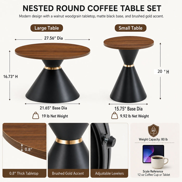 2 Piece Round Coffee Table Set For Living Room Home Essentials