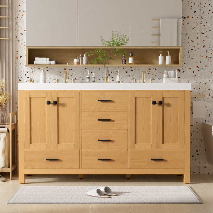 Bathroom Vanity With Double Sink, Soft Close Doors & Drawers Handles - Wood Hearth and Haven