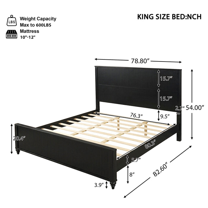Fluted Platform Bed Frame, No Box Spring Needed Noble House