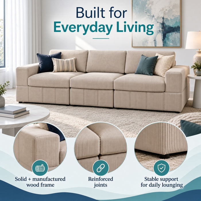 Oversized Modular Sectional Sofa 3 Piece Set, Flexible Layout For Living Room Home Essentials