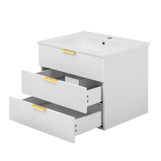 Wall Mounted Floating Cabinet With Double Drawer, Rectangular Sink Hearth and Haven