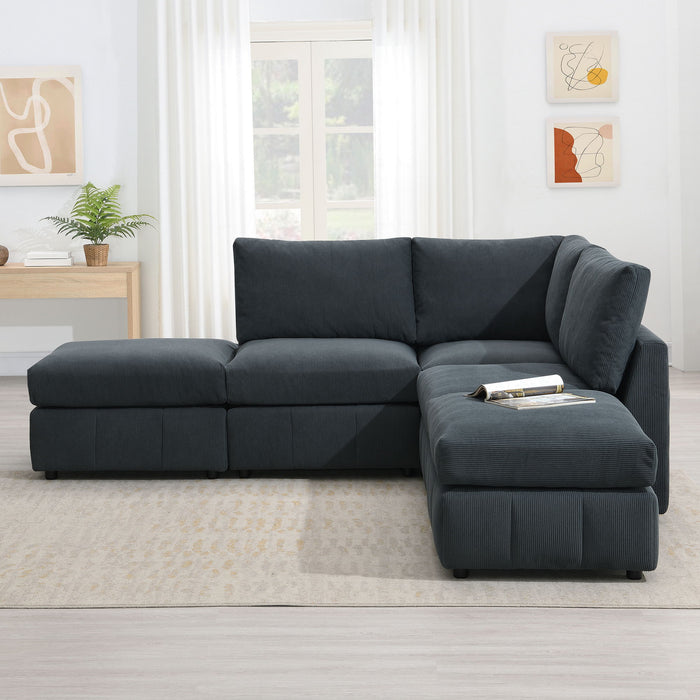 Modern Sectional Sofa With Vertical Stripes, 5 Seat Armless Couch Set With Convertible Ottomans, Various Combinations, L-Shape Indoor Furniture For Living Room