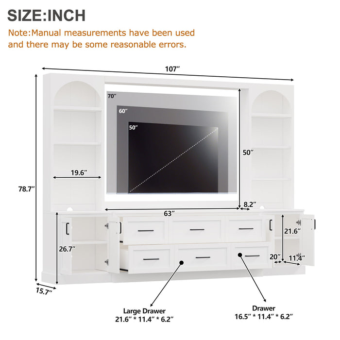 Arched Entertainment Center Wall Unit With 6 Drawers, Large TV Stand With Bookshelves Hearth and Haven
