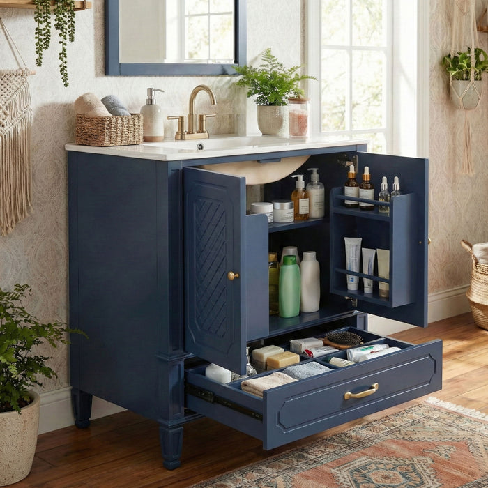 Bathroom Vanity With Sink, Soft Closing Door, Multi Functional Storage Noble House