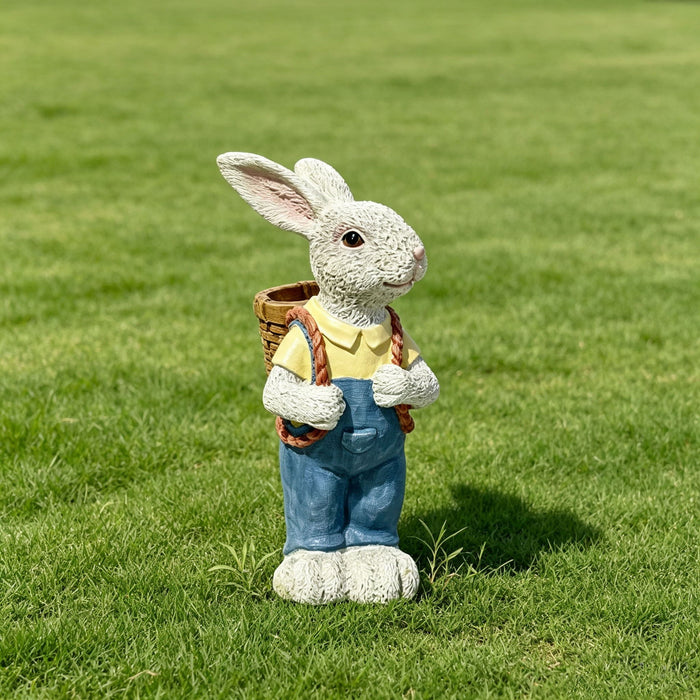 Simulated Couple Rabbit Statue Flower Pot Ornament, Resin Garden Sculpture Decor - Blue / White Home Essentials