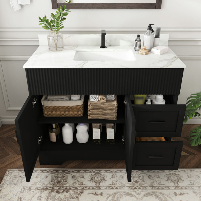 Bathroom Vanity Set, Fluted Cabinet, Soft Close Doors, Single Faucet Hole, Sink Included - Black Home Essentials