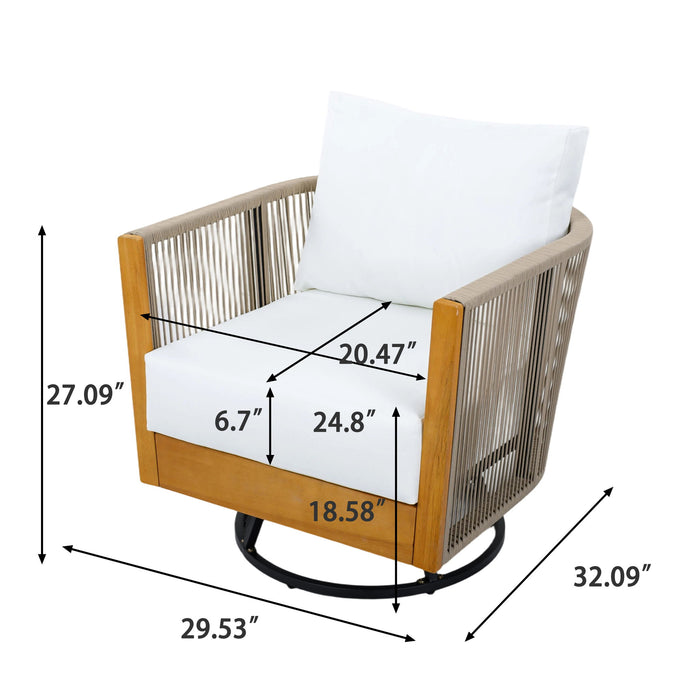 2 Swivel Chairs With Slat Top X Stretcher Side Table - Acacia Wood / Beige Noble House
