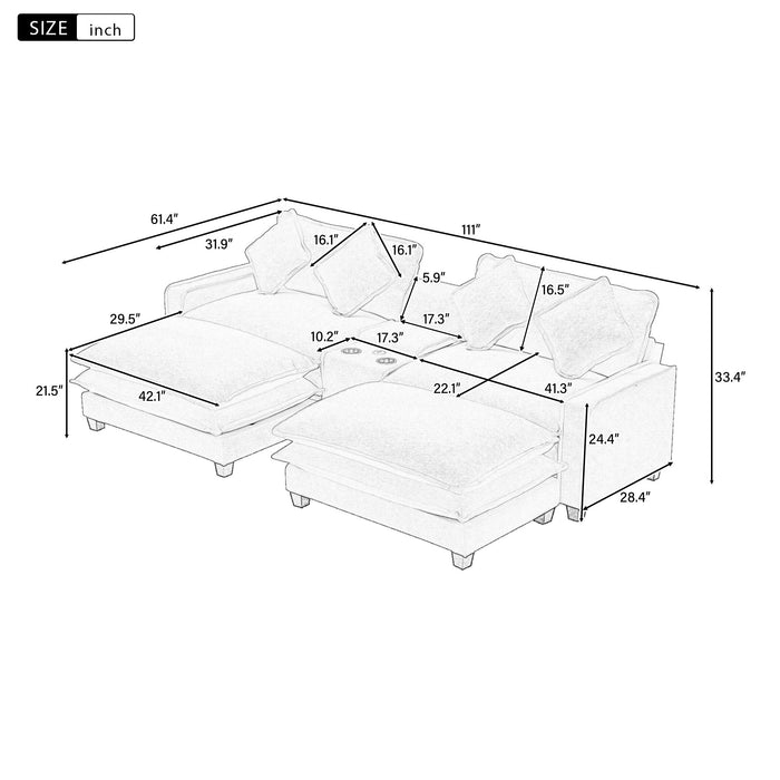 Sectional Sofa With Removable Ottomans, USB Ports, Cup Holders & Storage - Gray / Light Blue Hearth and Haven