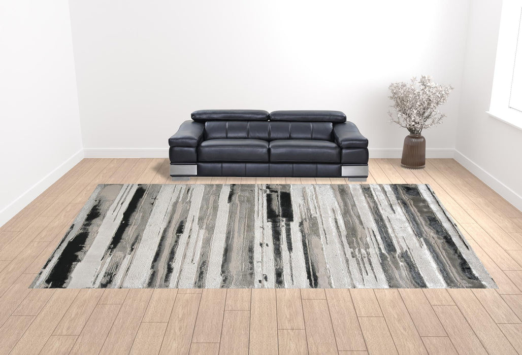 Abstract Area Rug - Silver Gray And Black - 12' X 18'