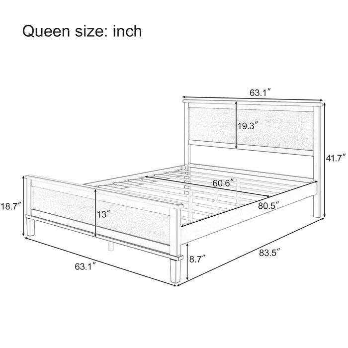 Queen Size Platform Bed With Tapered Pine Legs, No Box Spring Needed - White Hearth and Haven