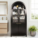 Fluted Tall Arched Pantry Cabinet With Adjustable Shelves, Glass Door & Hidden Drawer For Kitchen Home Essentials