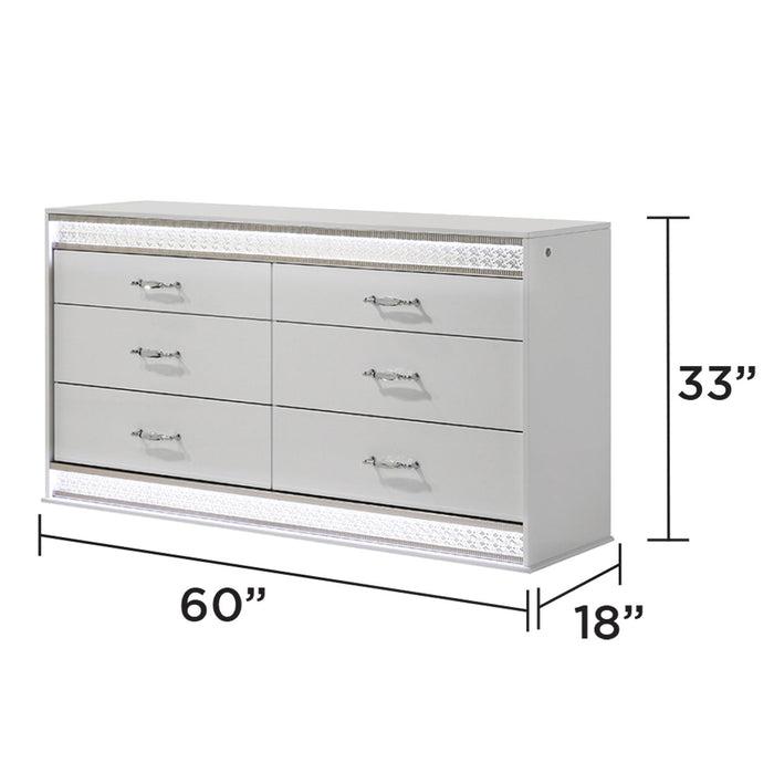 Glam - 6 Drawer Dresser & LED Lighting (Includes Dresser Only) - White Matrix Furniture Group