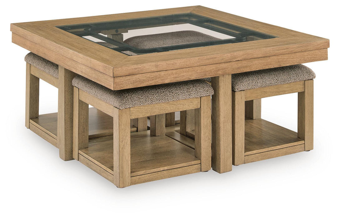 Wittenmyer - Cocktail Table With 4 Stools (Set of 5) - Natural / Black Signature Design by Ashley®