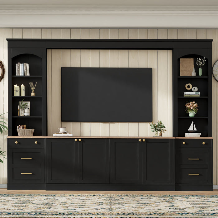 Arched Entertainment Center Wall Unit With Bookshelf, Retro Large TV Stand Hearth and Haven