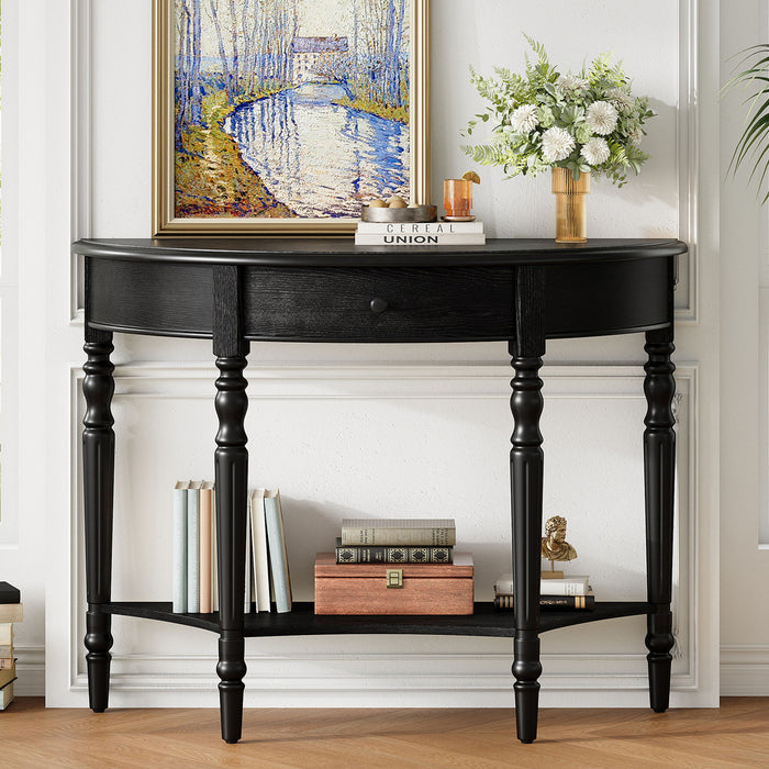 Half Moon Console Table With Drawer & Shelf Hearth and Haven