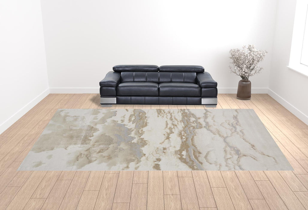 12' x 18' Abstract Area Rug - Ivory Tan And Gray