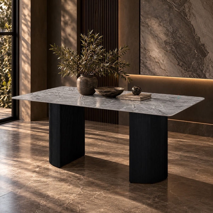 Leander - Dining Table With Ceramic Top - Gray & Black ACME