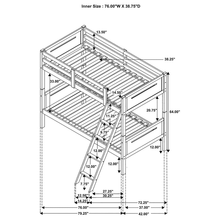 Bunk Bed With Built In Ladder, Safety Guardrails And Angled Access Step Furniture Max