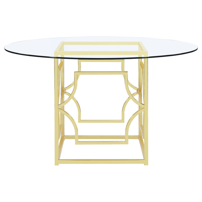 Krista - Round Glass Top Dining Table - Gold Furniture Max