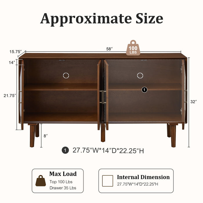 Sideboard Buffet Cabinet, Storage Credenza For Living Room - Walnut Home Essentials