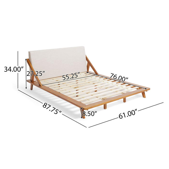 Okioki - Charleston Fabric Upholstered Acacia Wood Bed