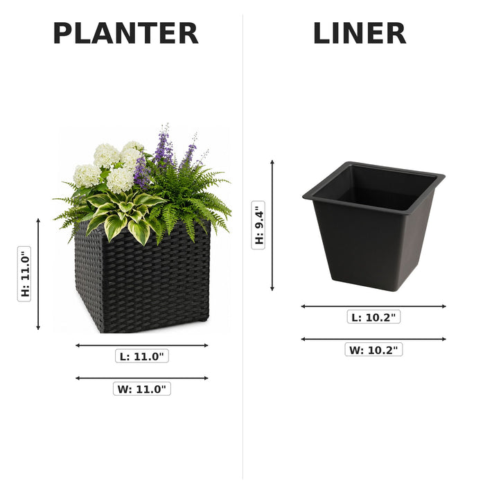 Cubic Planter Box, Plant Pot With Insert Indoor Outdor - Black Daily Nest
