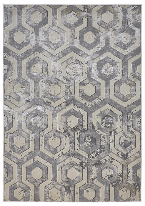 8' x 11' Abstract Stain Resistant Area Rug - Gray Taupe And Silver