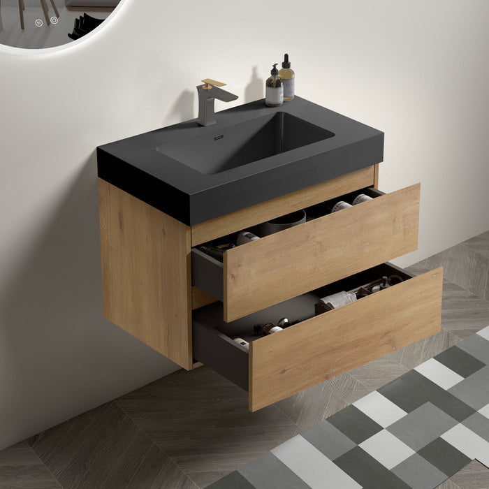 Alice - Natural Oak Bathroom Vanity With Sink, Large Storage Wall Mounted Floating Bathroom Vanity For Modern Bathroom, One-Piece Sink Basin Without Drain Home Essentials