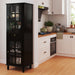 Storage Cabinet, Freestanding Curio Cabinet With Grid Doors & Drawer, Pantry Display Cabinet For Kitchen Home Essentials