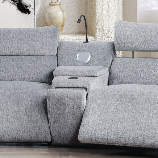 Fullar - Modular Console With Speaker & Cup Holder - Light Gary Chenille ACME