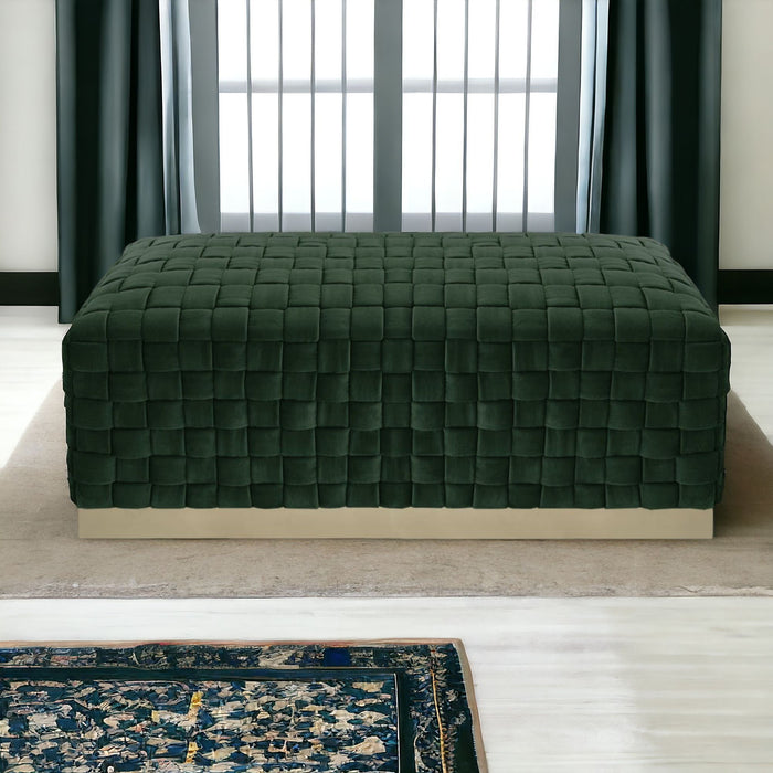 Upholstered Velvet Bench - Hunter Green / Gold