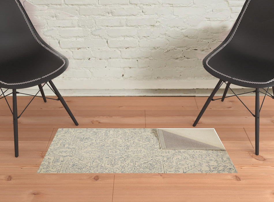 Tufted Floral Handmade Stain Resistant Area Rug - Ivory And Gray Wool - 2' X 3'