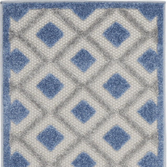 2' X 8' Gingham Non Skid Indoor / Outdoor Runner Rug - Blue / Gray