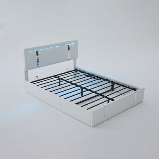 Upholstered Platform Bed Frame With Adjustable LED Headboard, USB C-Charging, Hydraulic Lift Home Essentials