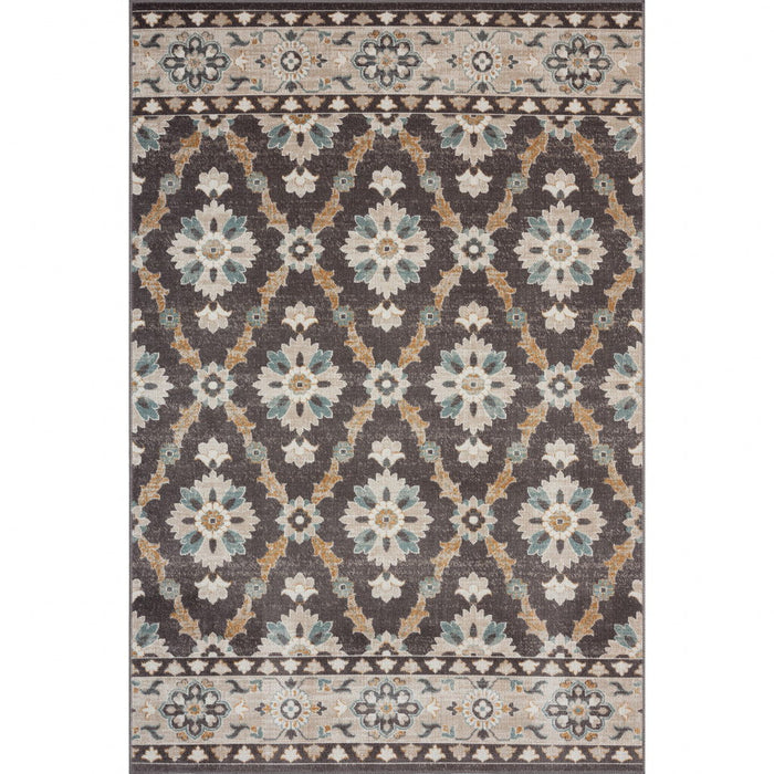 8' X 10' Floral Stain Resistant Outdoor / Indoor Area Rug - Brown