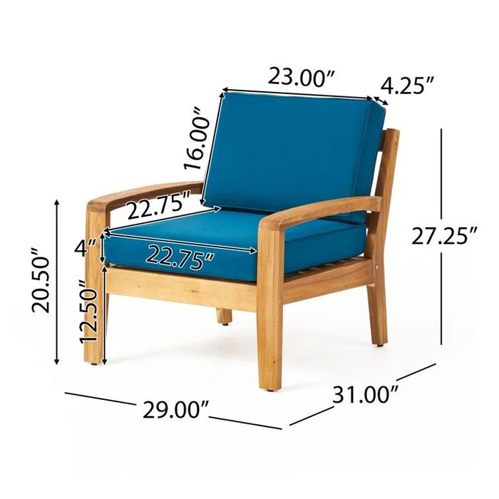 Grenada Club Chair - Teal / Light Brown / Waterproof Fabric