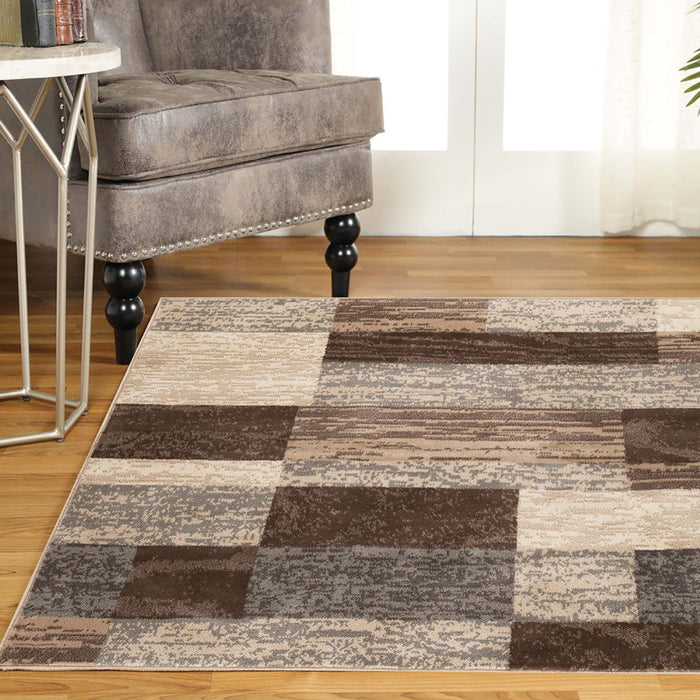 8' Square Patchwork Power Loom Stain Resistant Area Rug - Slate