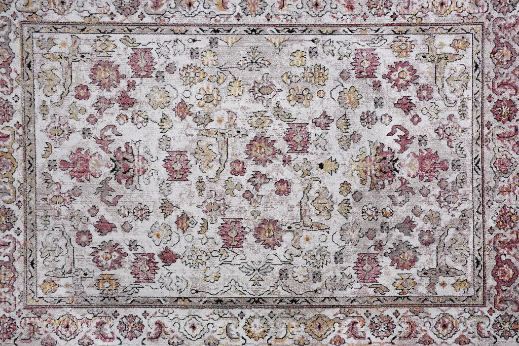 Floral Stain Resistant Runner Rug - Ivory Pink And Gray - 8'
