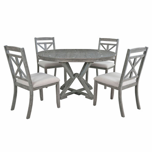 Dining Set With Extendable Round Table And 4 Upholstered Chairs Hearth and Haven