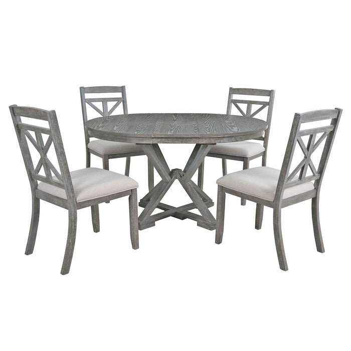 Dining Set With Extendable Round Table And 4 Upholstered Chairs Hearth and Haven