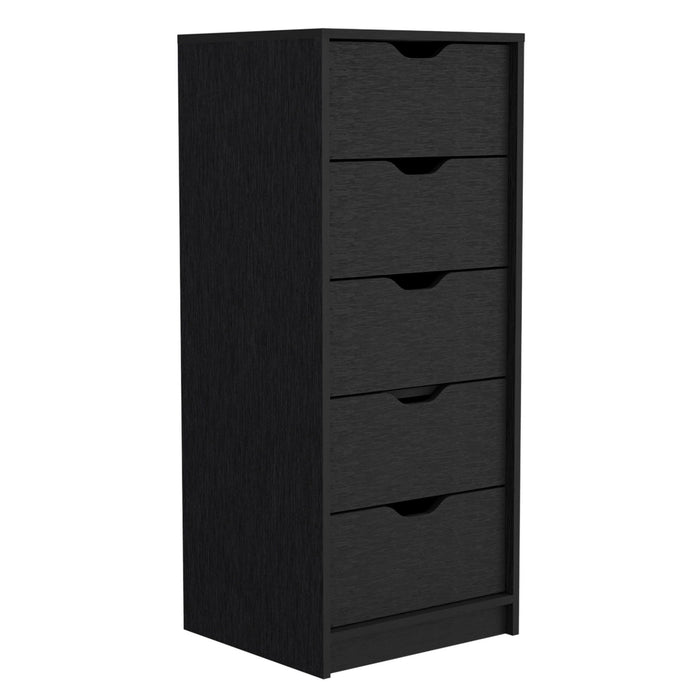 Manufactured Wood Five Drawer Tall And Narrow Dresser - Black Charcoal