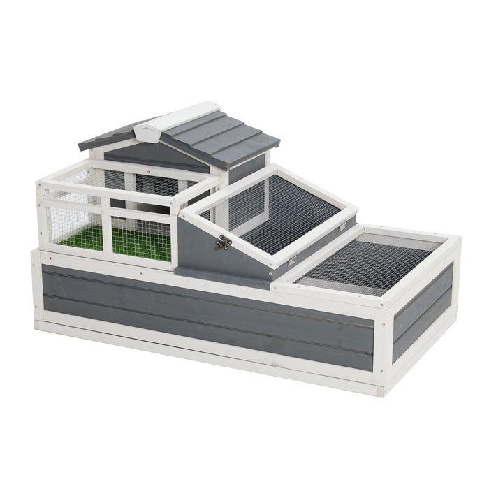 Luxury 3 Room Wooden Tortoise House Habitat With Turf Balcony & 2 Stories - Gray / White