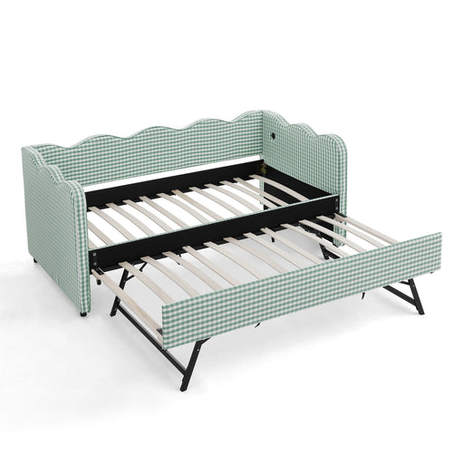Gingham Daybed With USB Charging Port, Wave Shaped Design Home Essentials