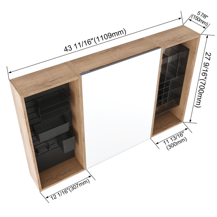 Wall Mounted Bathroom Mirror Cabinet With Storage - Imitative Oak Home Essentials